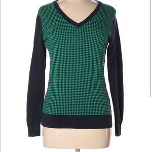 Tommy Hilfiger Back Button Hounds Tooth V-Neck  Sweater